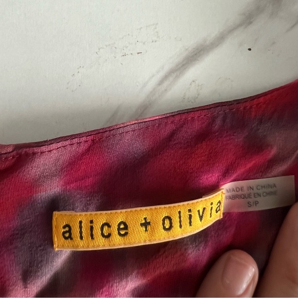 ALICE + OLIVIA  Red Watercolor Silk Mini Dress - Picture 6 of 9